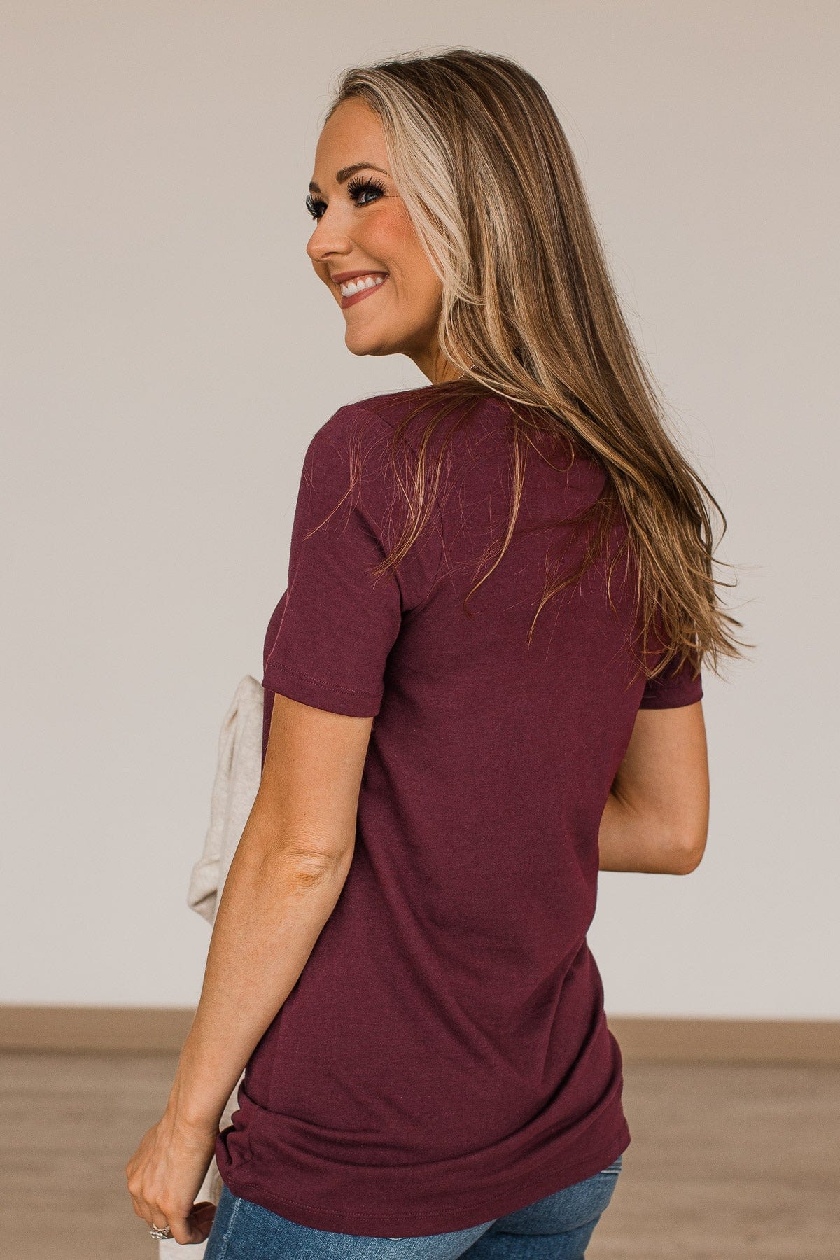 From The Moment We Met V-Neck Tee- Burgundy