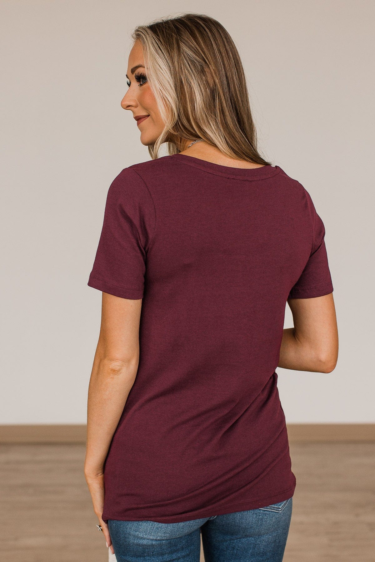 From The Moment We Met V-Neck Tee- Burgundy