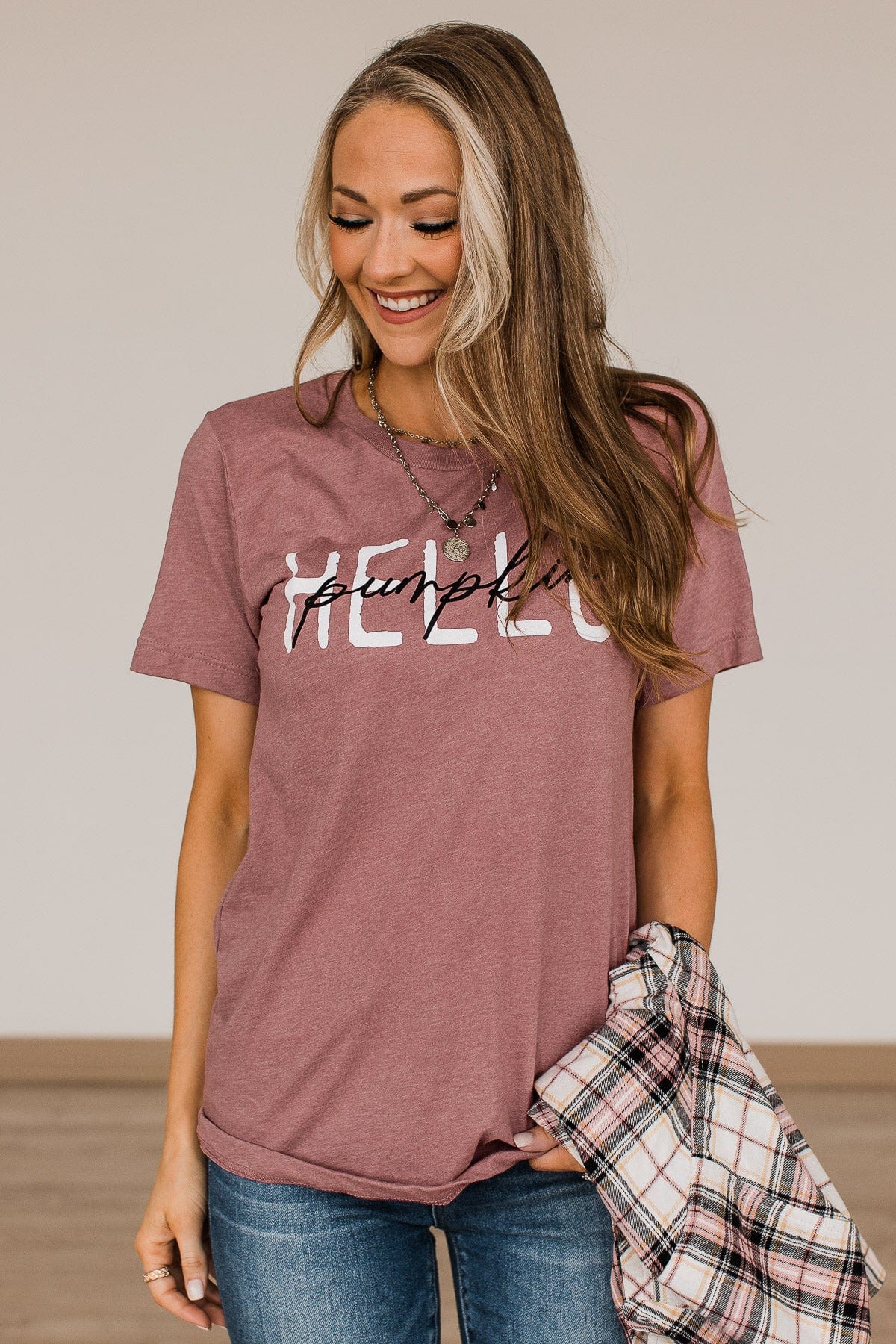 "Hello Pumpkin" Graphic Tee- Mauve