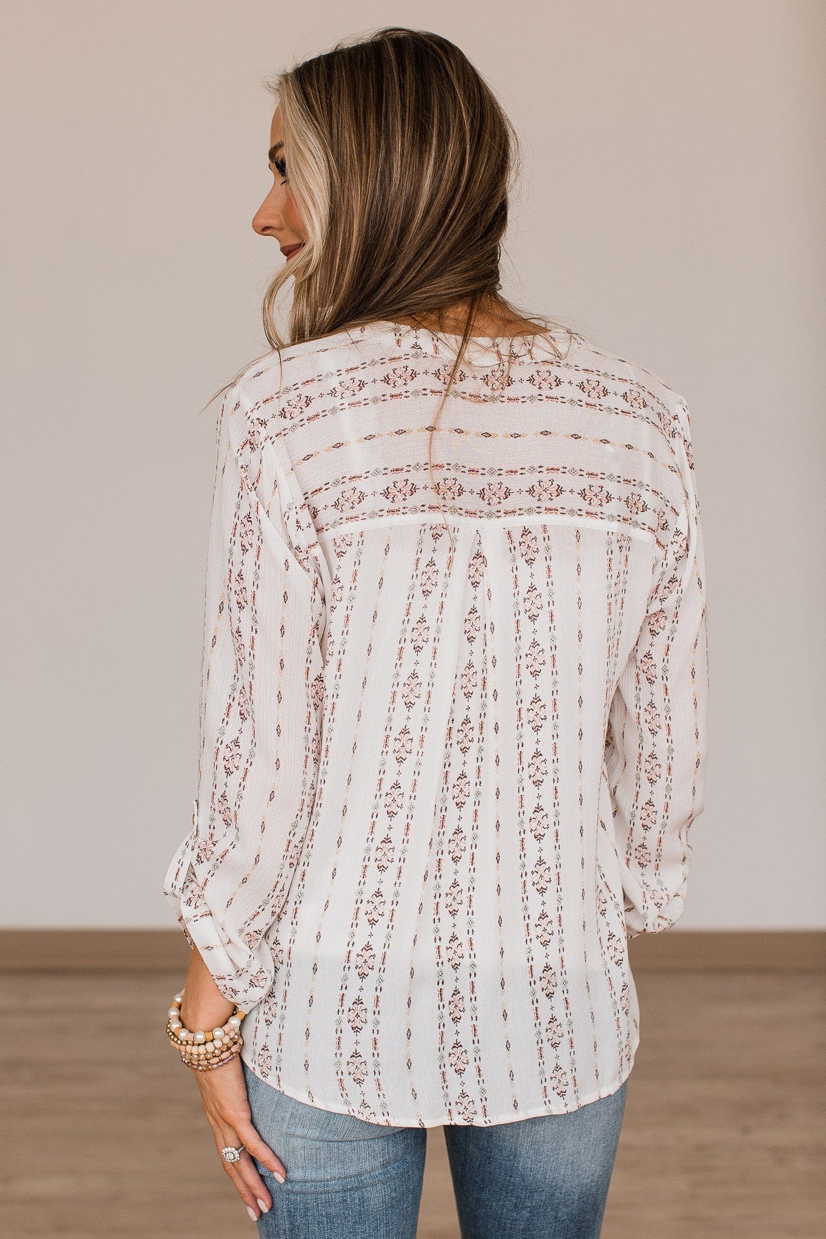 Keep Your Head Up Printed Blouse- Ivory