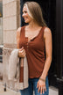 Bound To Be Beautiful Button Henley Tank Top- Copper