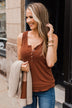 Bound To Be Beautiful Button Henley Tank Top- Copper