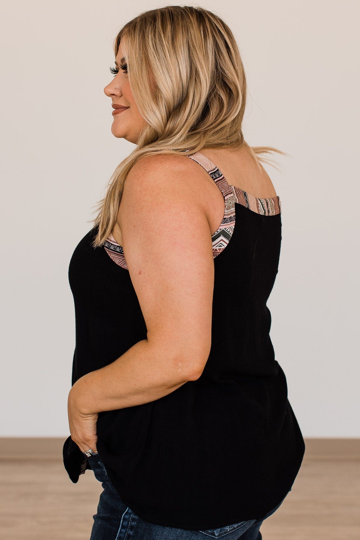 Own The Day Button Tank Top- Black