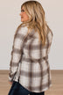 Make It Count Plaid Button Top- Ivory & Taupe