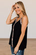 Own The Day Button Tank Top- Black