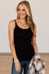 Happiness Is Within Ribbed Knit Tank- Black