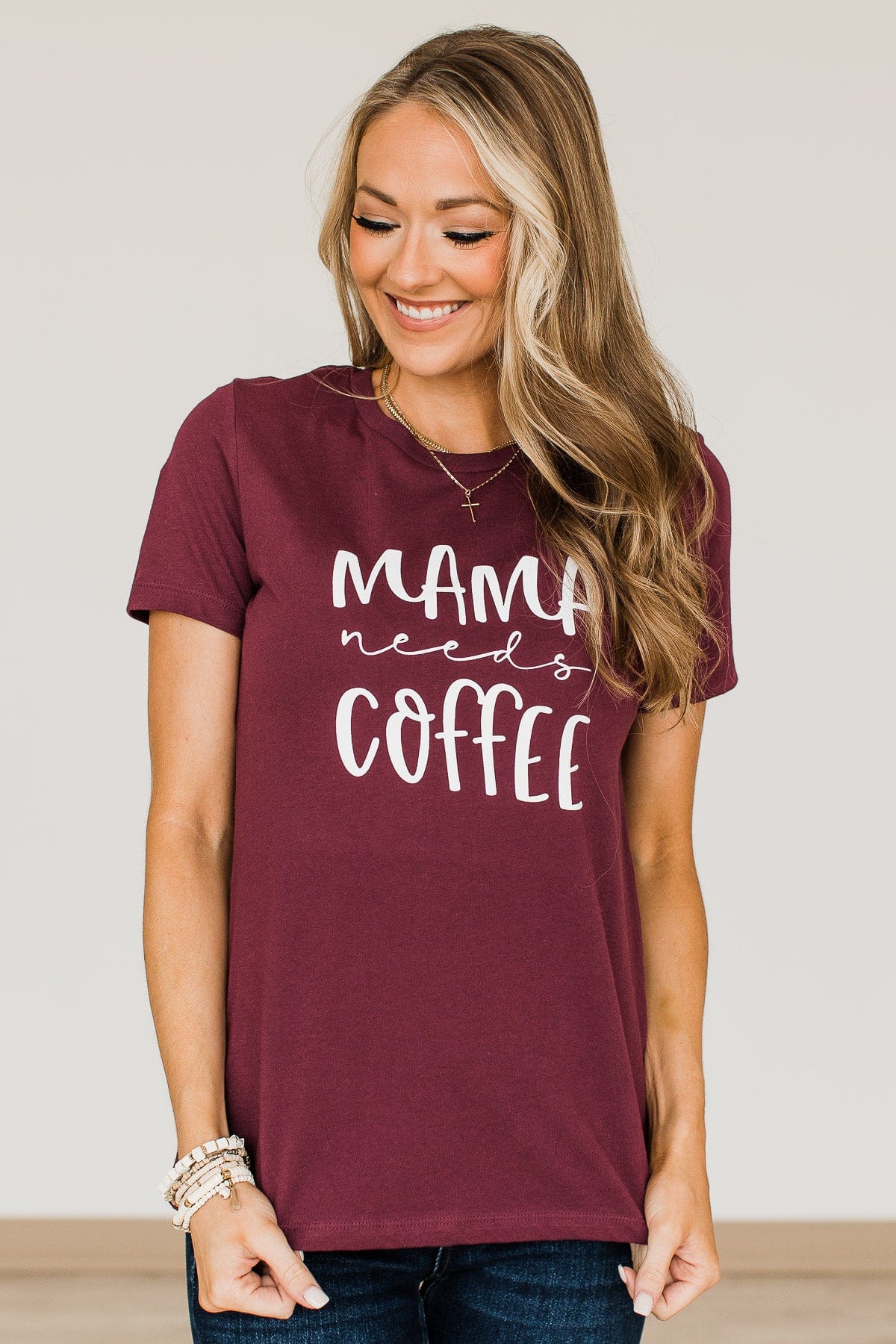 "Mama Needs Coffee" Graphic Tee- Maroon