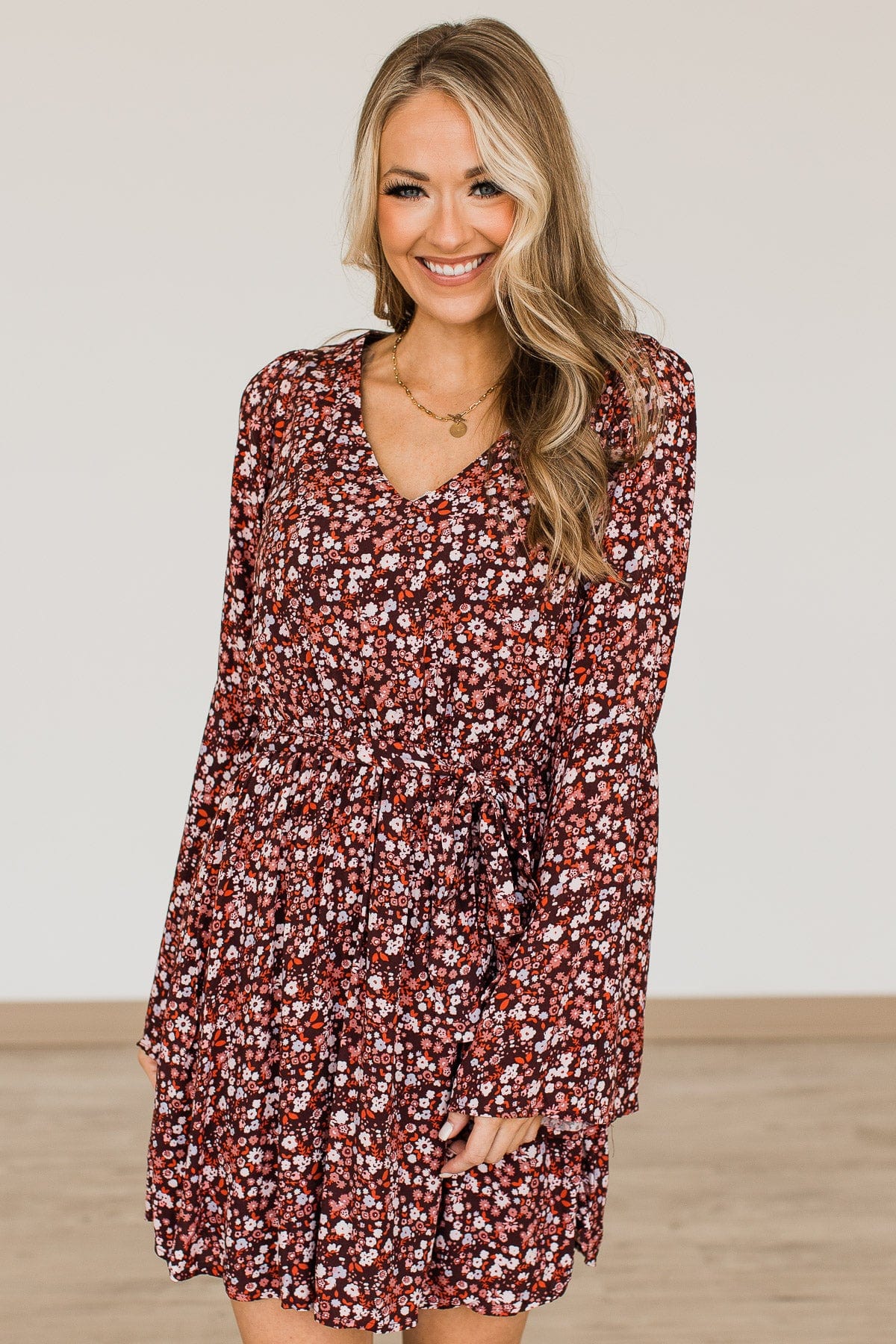Live Your Dreams Floral Dress- Maroon
