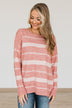 Never Look Back Striped Knit Sweater- Dusty Pink
