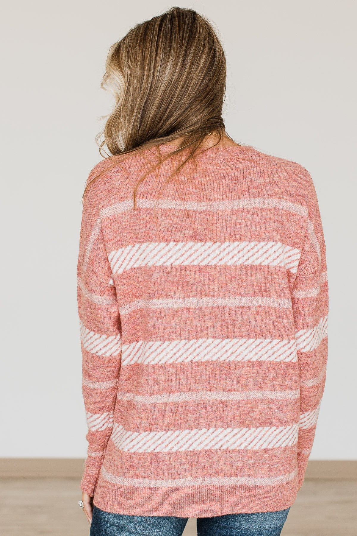 Never Look Back Striped Knit Sweater- Dusty Pink