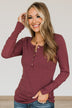 Give Your Best Long Sleeve Henley Top- Brick