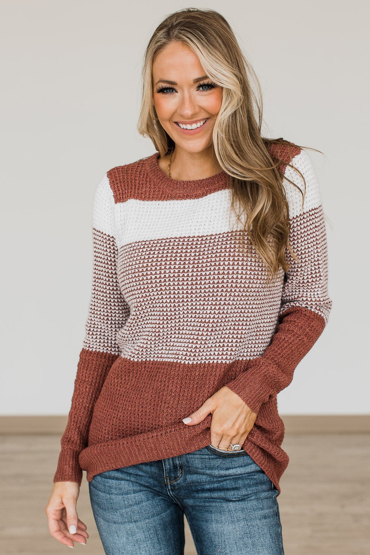 Enjoying Life Knit Sweater- Ivory & Rust