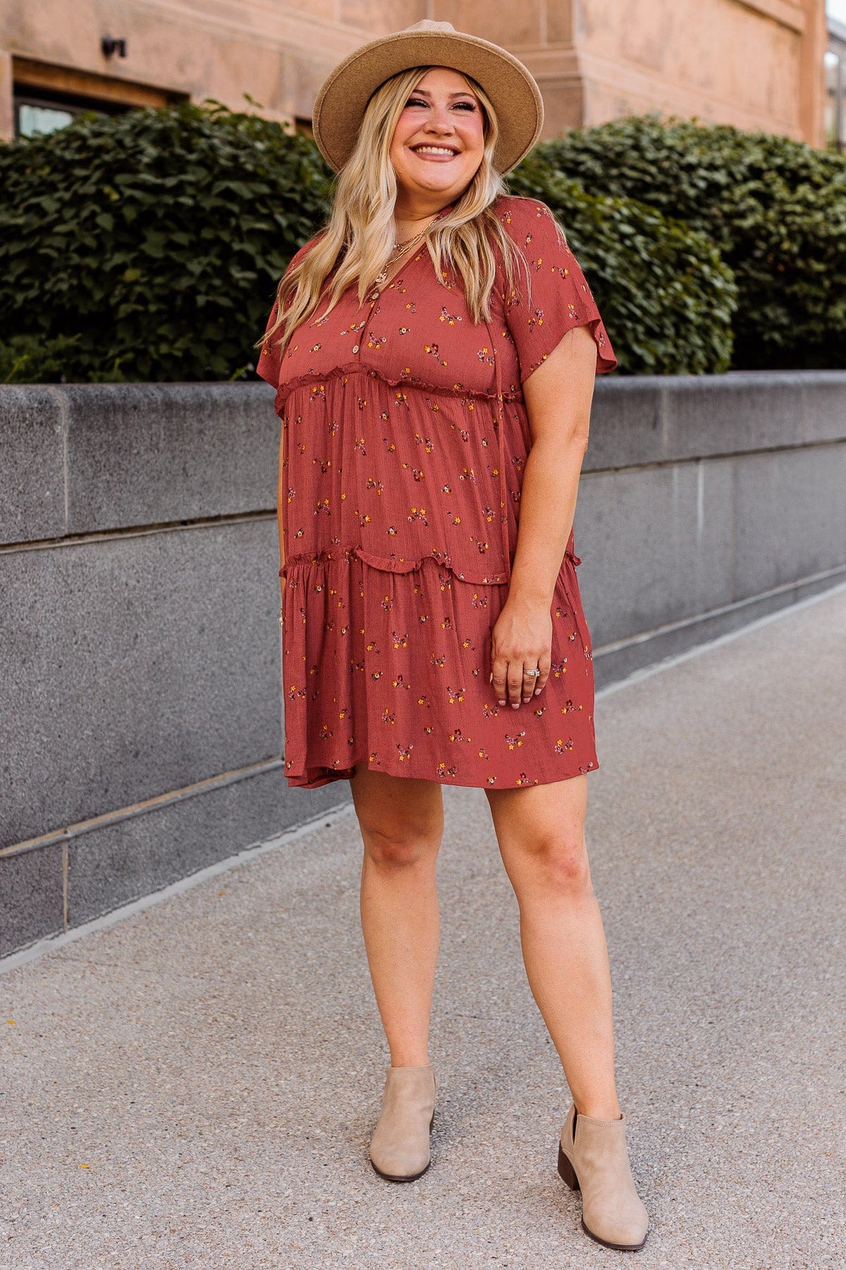 No Doubt About It Ruffled Mini Dress Rust The Pulse Boutique