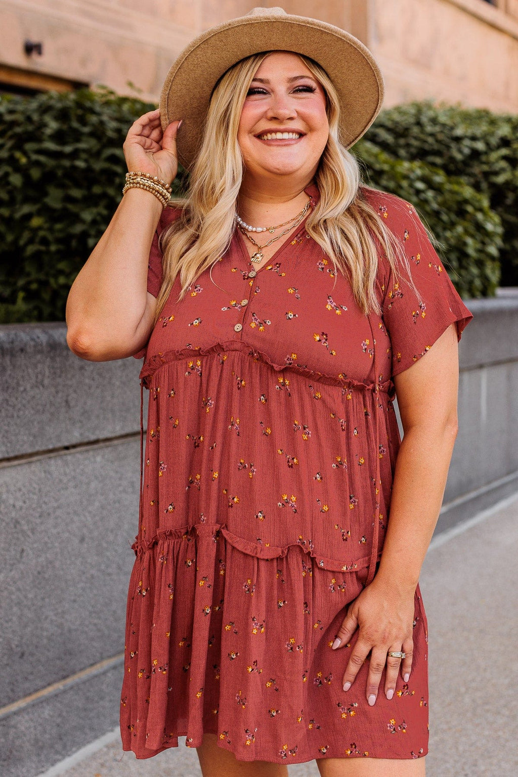 plus size ruffle mini dress No Doubt About It Ruffled Mini Dress- Rust