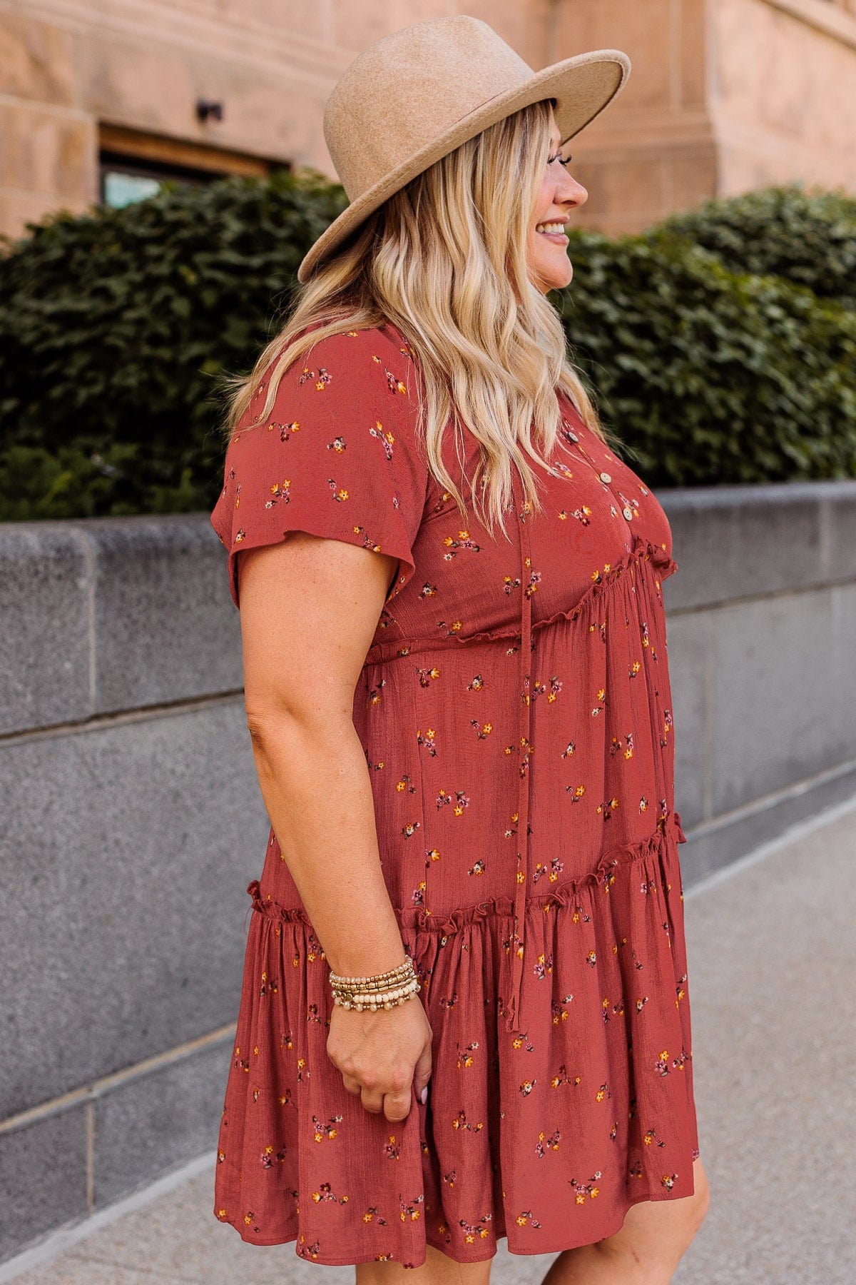 No Doubt About It Ruffled Mini Dress Rust The Pulse Boutique