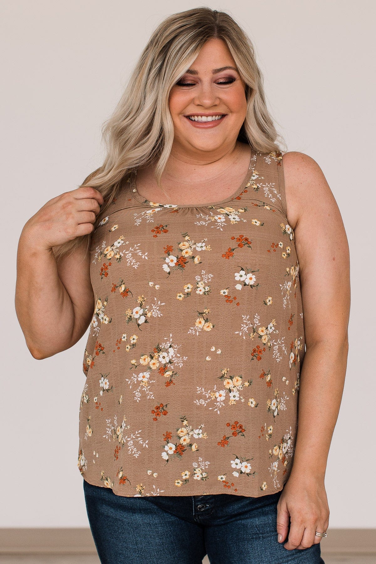 Explore Your Heart Floral Tank Top- Taupe