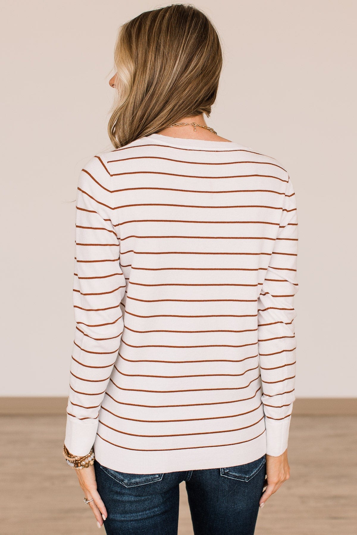 Grateful For You Striped Sweater- White & Copper