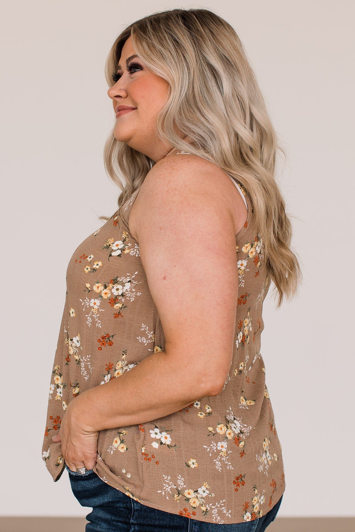 Explore Your Heart Floral Tank Top- Taupe