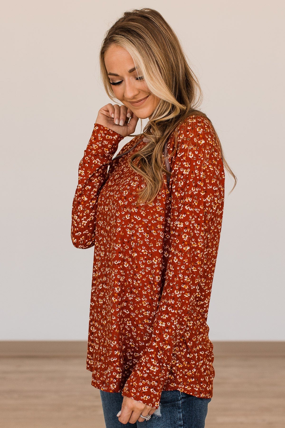 All For Me Floral Raglan Top- Rust