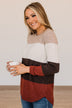 All About Autumn Color Block Knit Sweater- Taupe & Deep Rust