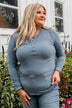 Rise To The Top Long Sleeve Henley Top- Denim Blue