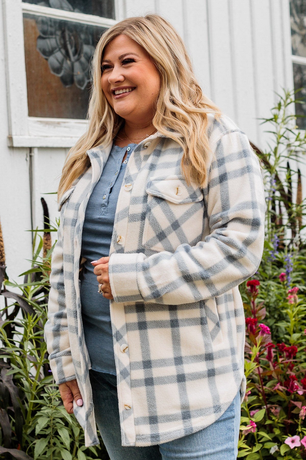 Thread & Supply Unbelievable Moments Jacket- Ivory & Slate Blue