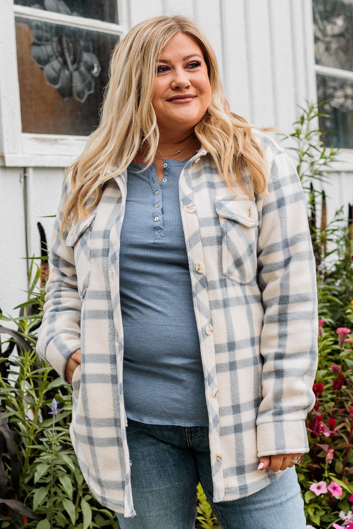 Thread & Supply Unbelievable Moments Jacket- Ivory & Slate Blue