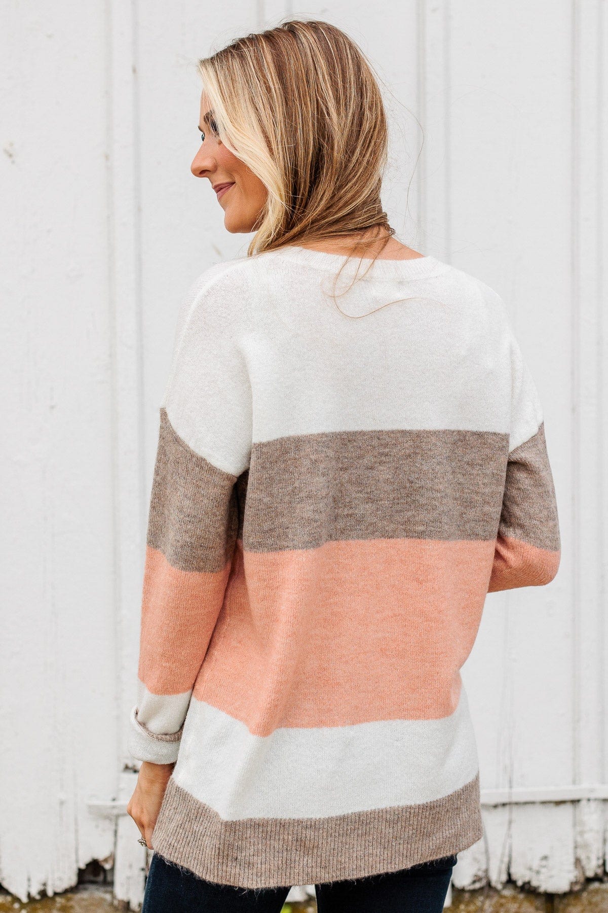 Unleash Your Shine Color Block Sweater- White, Mocha, & Pink