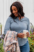Rise To The Top Long Sleeve Henley Top- Denim Blue