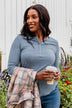 Rise To The Top Long Sleeve Henley Top- Denim Blue