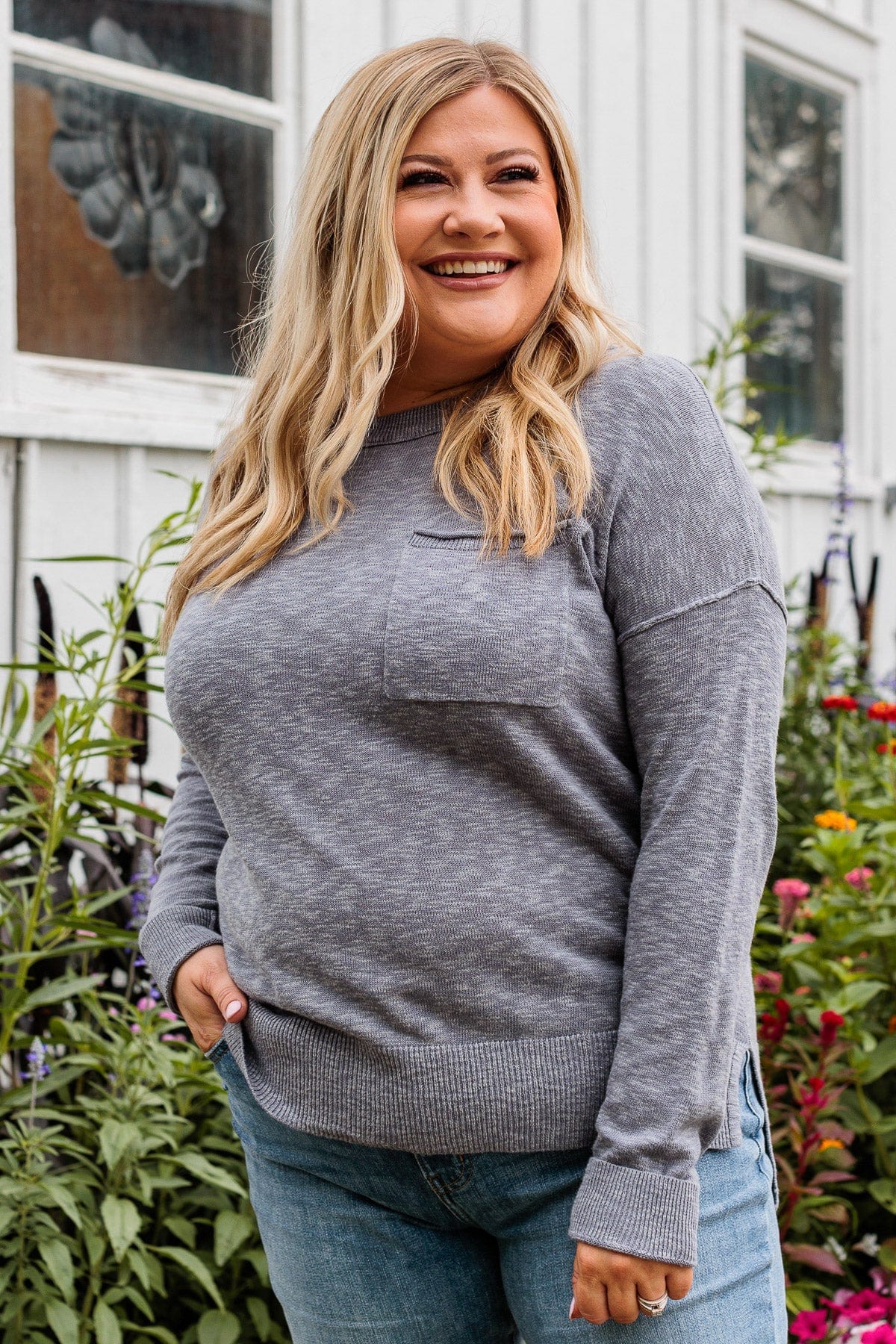 Beautiful In Every Way Knit Top- Dusty Blue