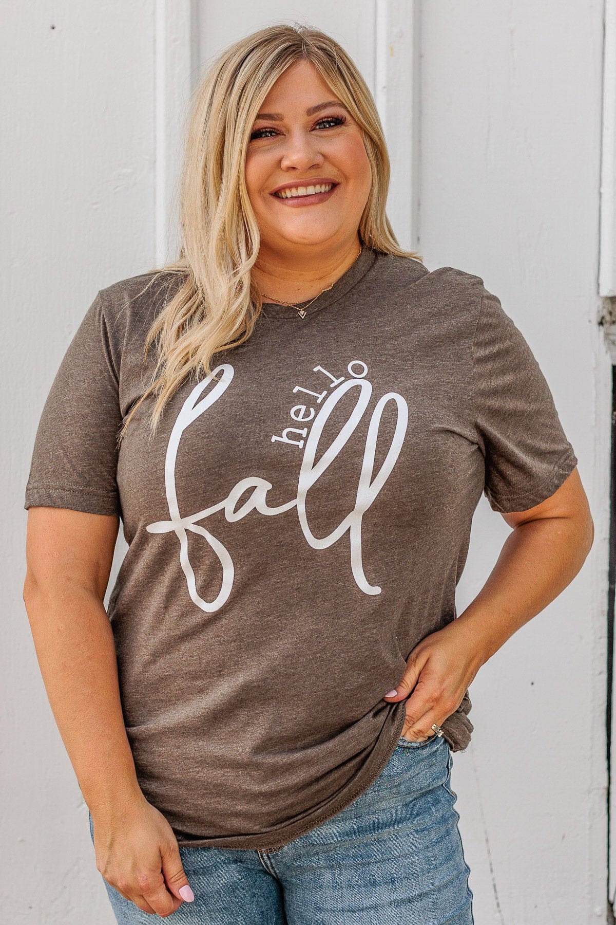 Greeting The Season "Hello Fall" Graphic Tee- Dark Mocha