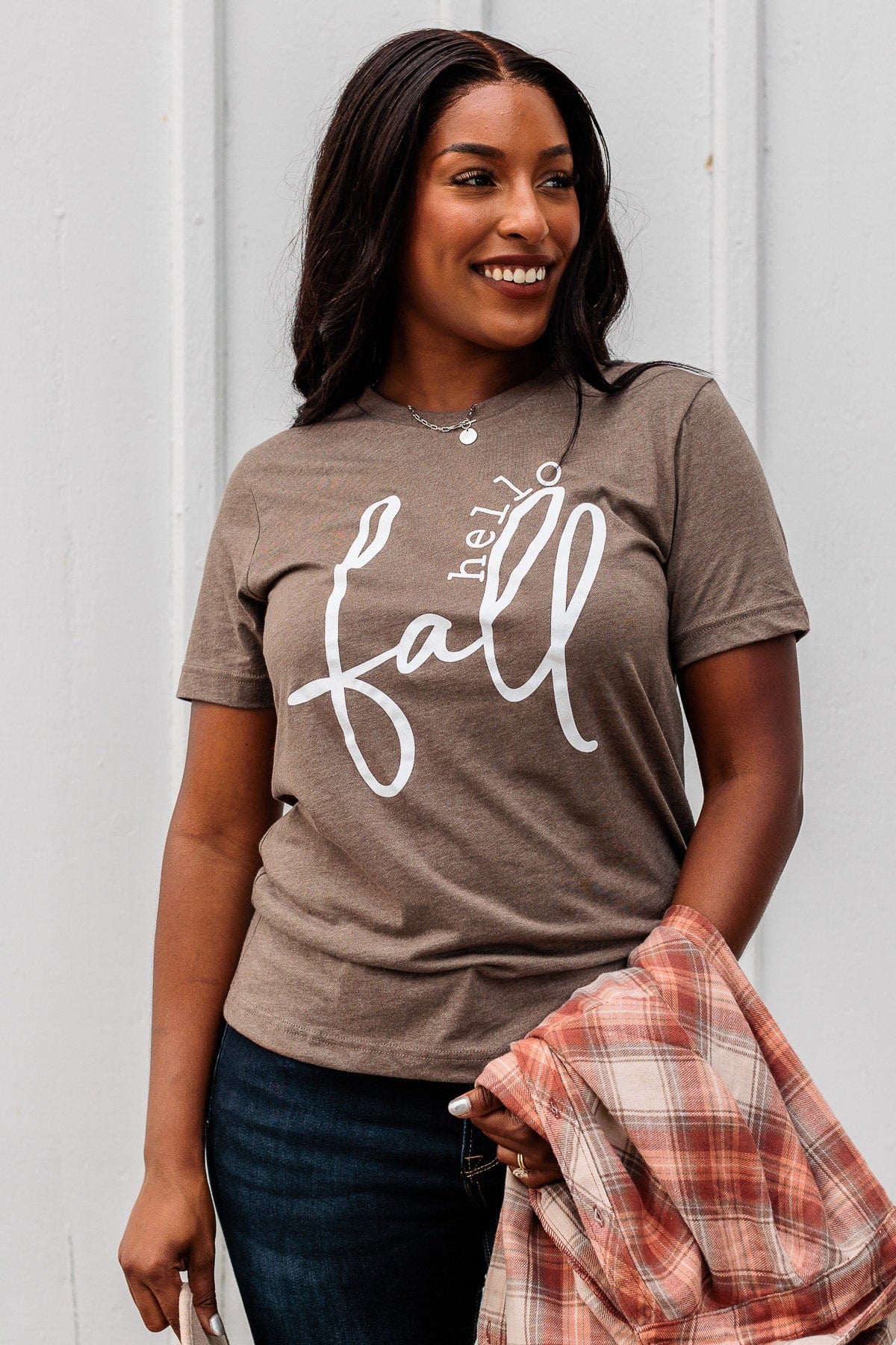 Greeting The Season "Hello Fall" Graphic Tee- Dark Mocha