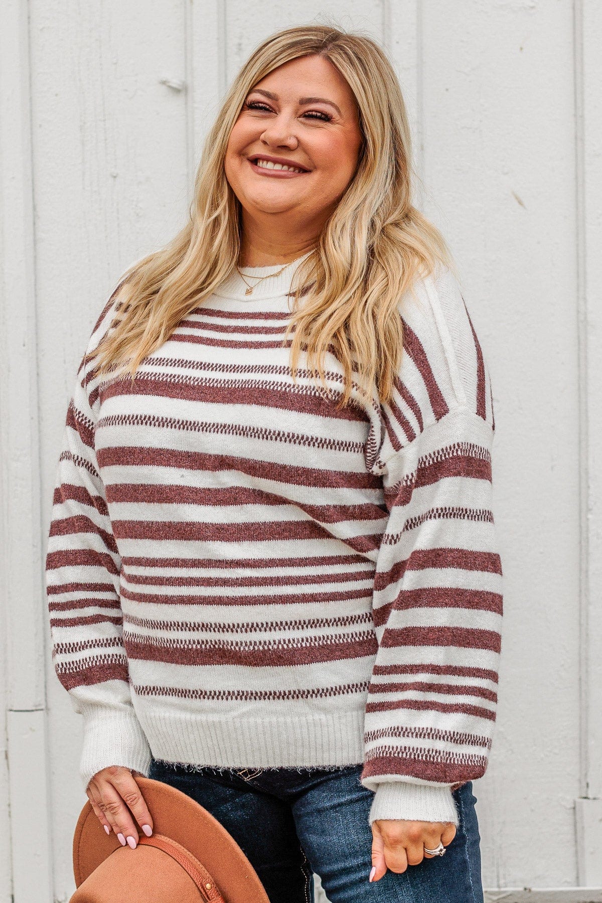 Looking For Love Striped Sweater- Ivory & Brown