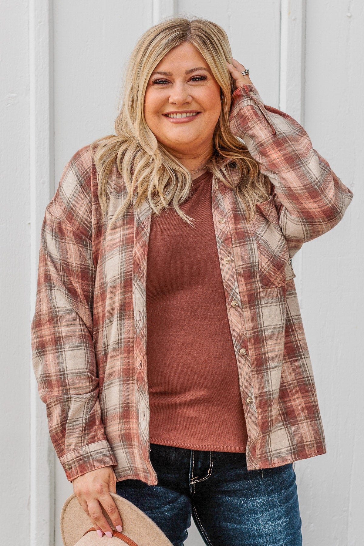 Perfectly Imperfect Button Plaid Top- Auburn