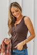 Bound To Be Beautiful Button Henley Tank Top- Brown