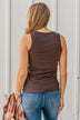 Bound To Be Beautiful Button Henley Tank Top- Brown