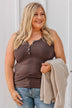 Bound To Be Beautiful Button Henley Tank Top- Brown