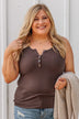 Bound To Be Beautiful Button Henley Tank Top- Brown