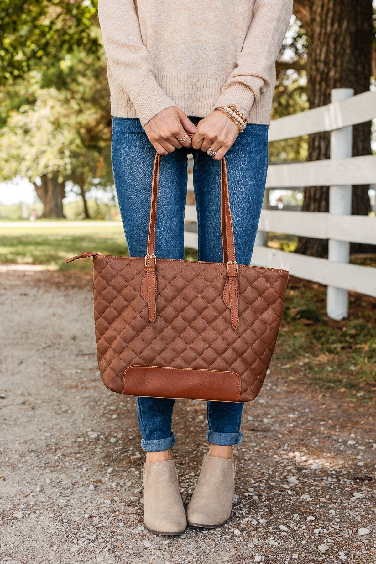 Wanting More Quilted Purse- Tan
