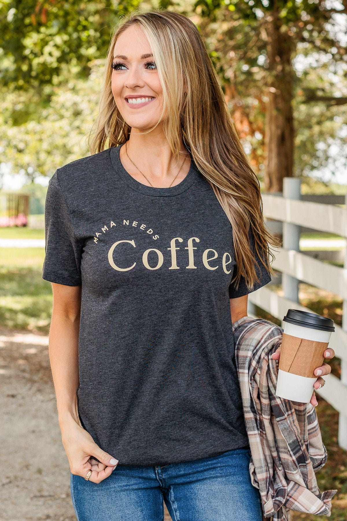 "Mama Needs Coffee" Graphic Tee- Dark Heather Grey