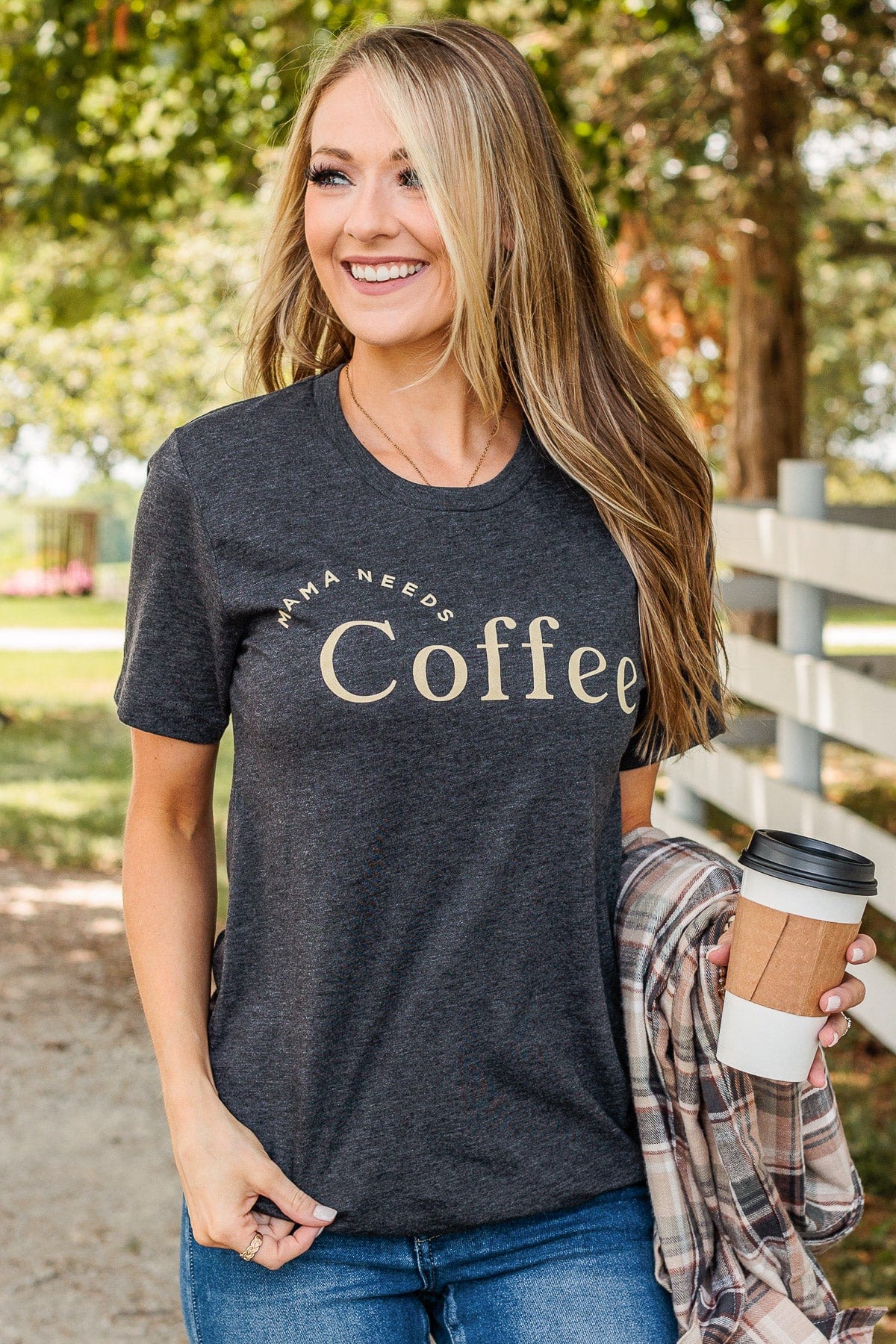 "Mama Needs Coffee" Graphic Tee- Dark Heather Grey