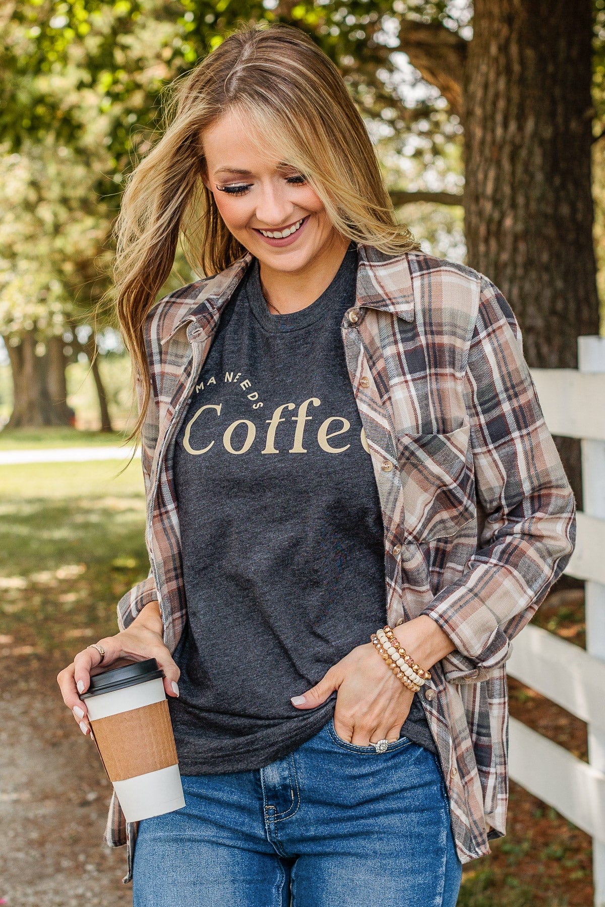 "Mama Needs Coffee" Graphic Tee- Dark Heather Grey