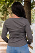 Rise To The Top Long Sleeve Henley Top- Charcoal