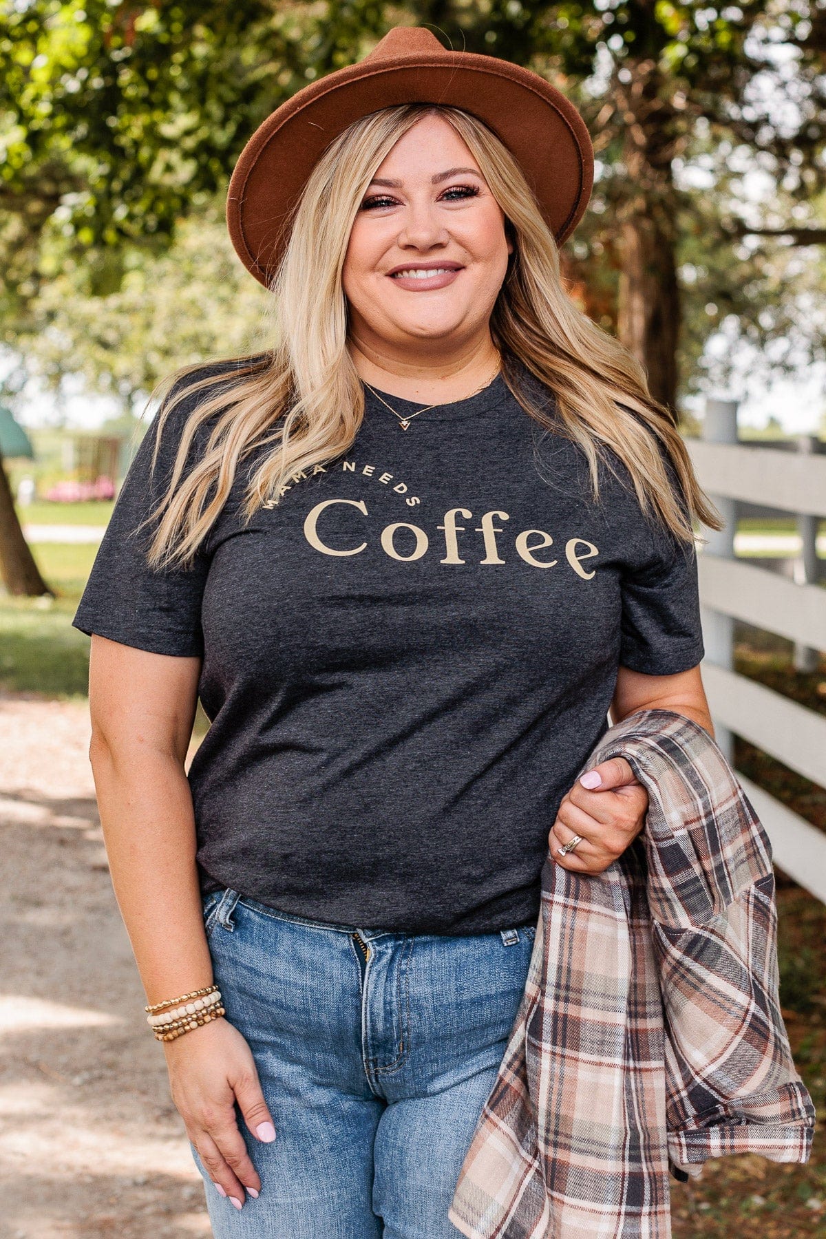 "Mama Needs Coffee" Graphic Tee- Dark Heather Grey