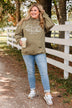 "Happiness Begins With Sweater Weather" Hoodie- Olive