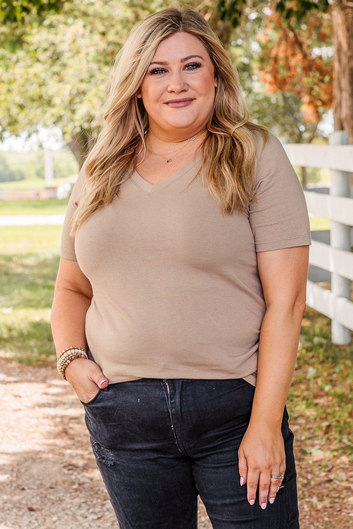 From The Moment We Met V-Neck Tee- Taupe