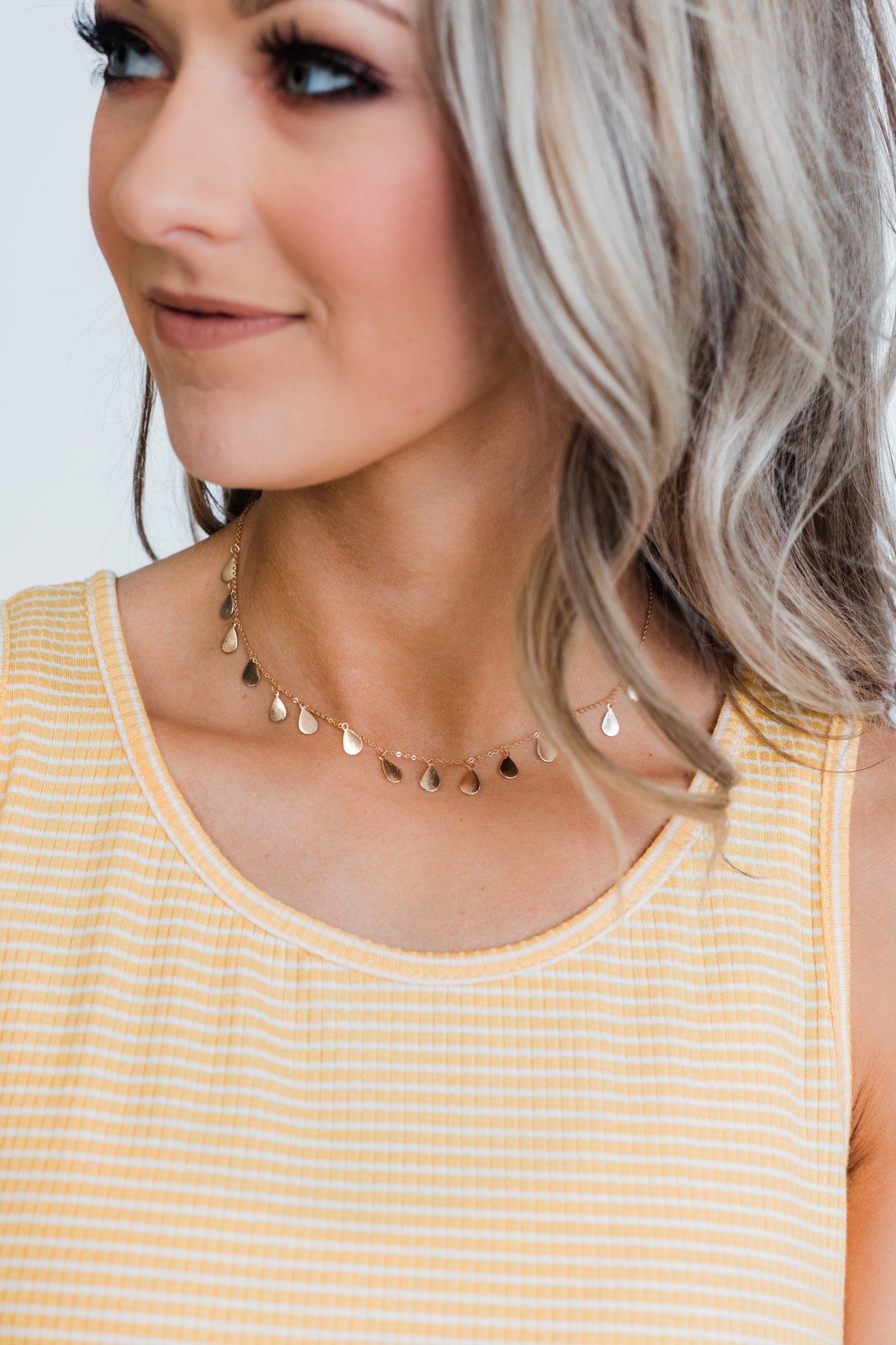 Single Teardrop Charm Necklace- Gold