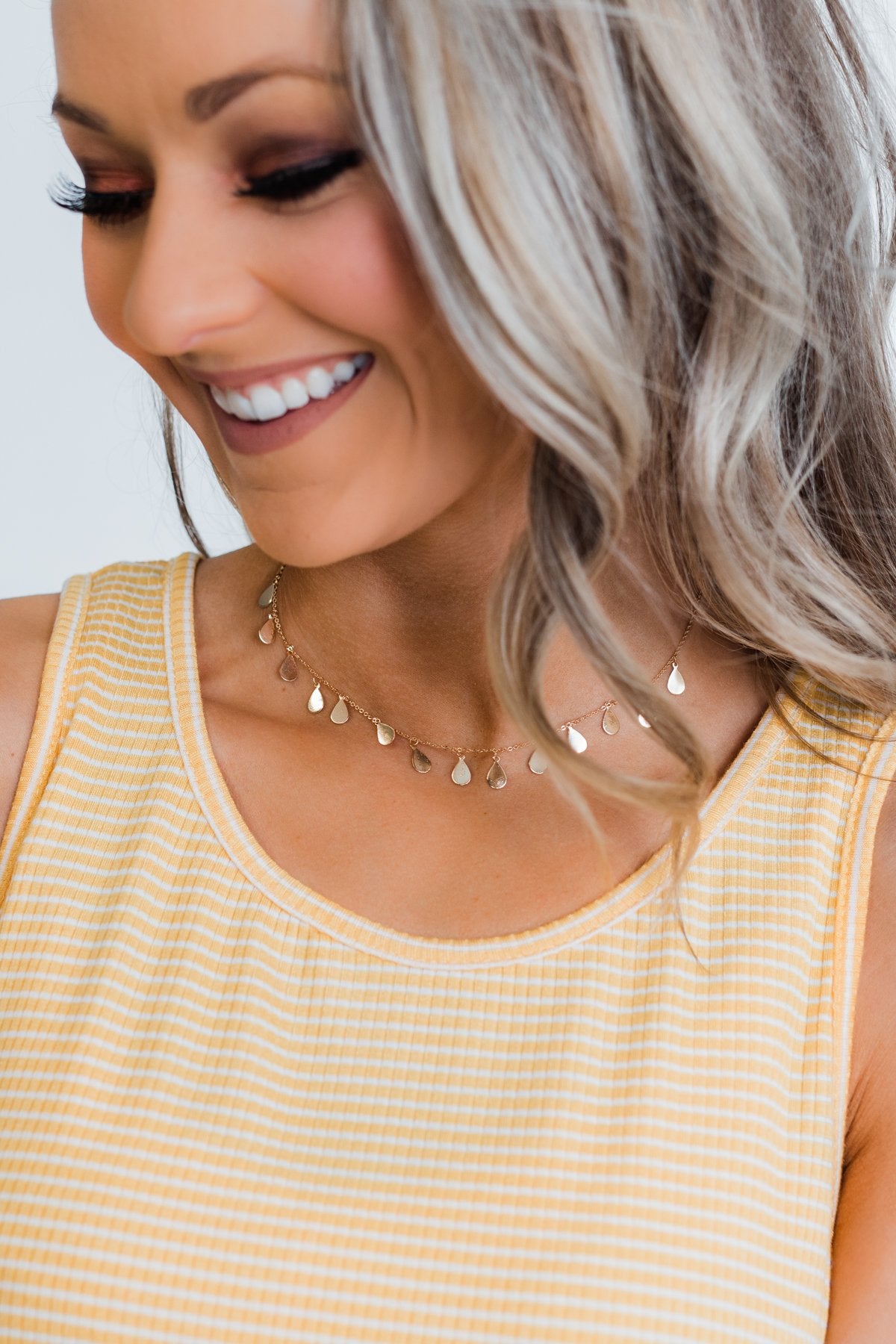 Single Teardrop Charm Necklace- Gold