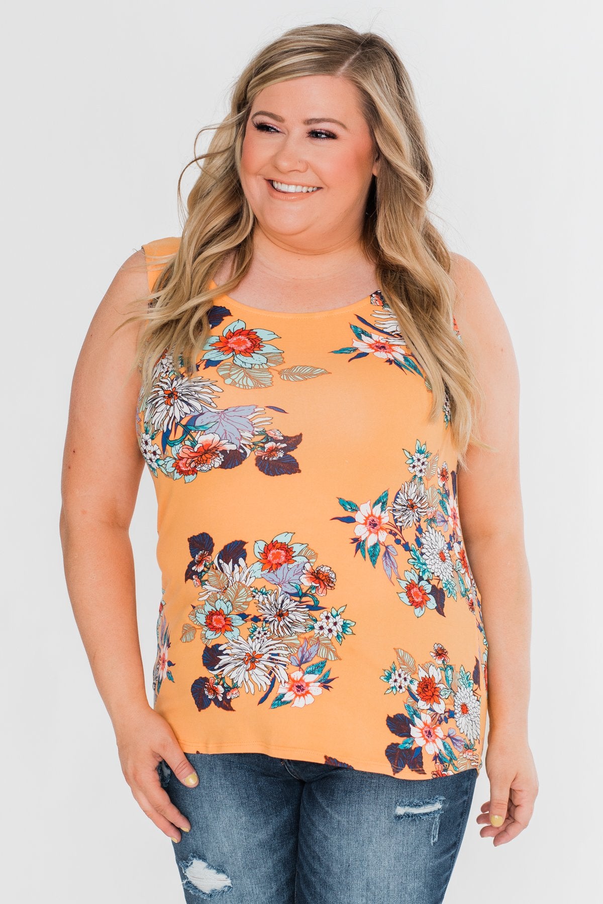 Waiting For You Floral Tank Top- Light Orange